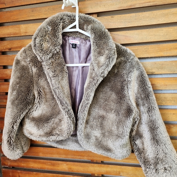 OBVIOUS winter coat faux fur cropped jacket shrug size 8 - Picture 6 of 11